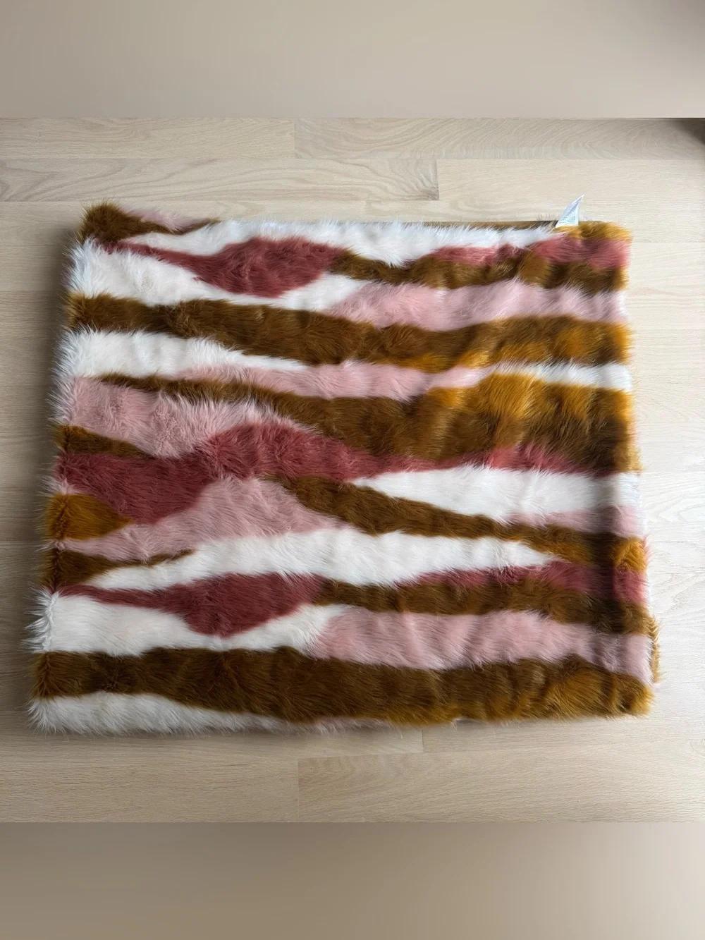 Anthropologie Fauna Faux Fur Throw Blanket in Pink and Gold
